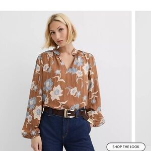 LOFT Brown and Blue Floral Blouse